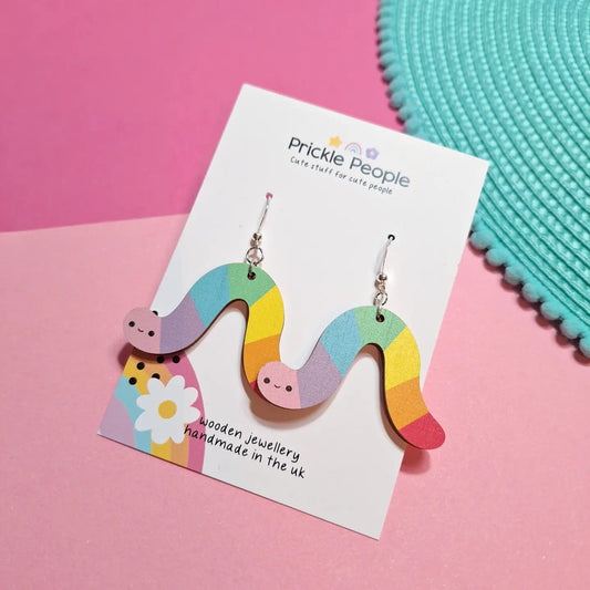 Rainbow Worm Dangle Earrings