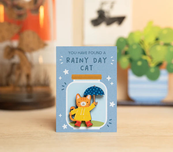 Wooden Rainy Day Cat Pin