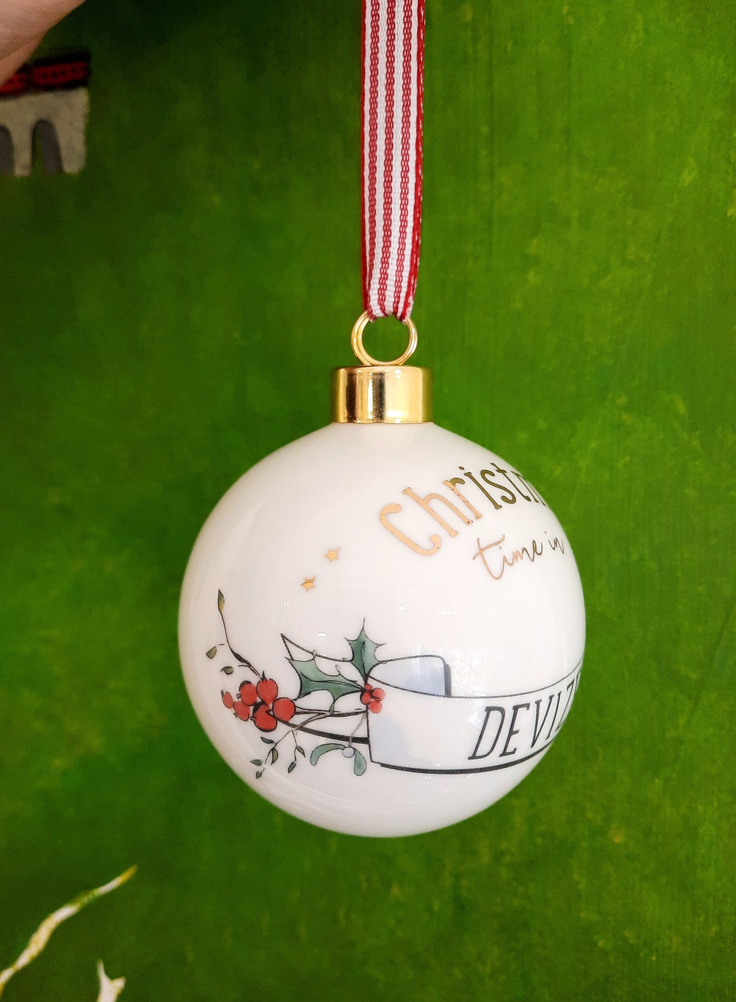 'Christmas Time In Devizes' Ceramic Christmas Bauble