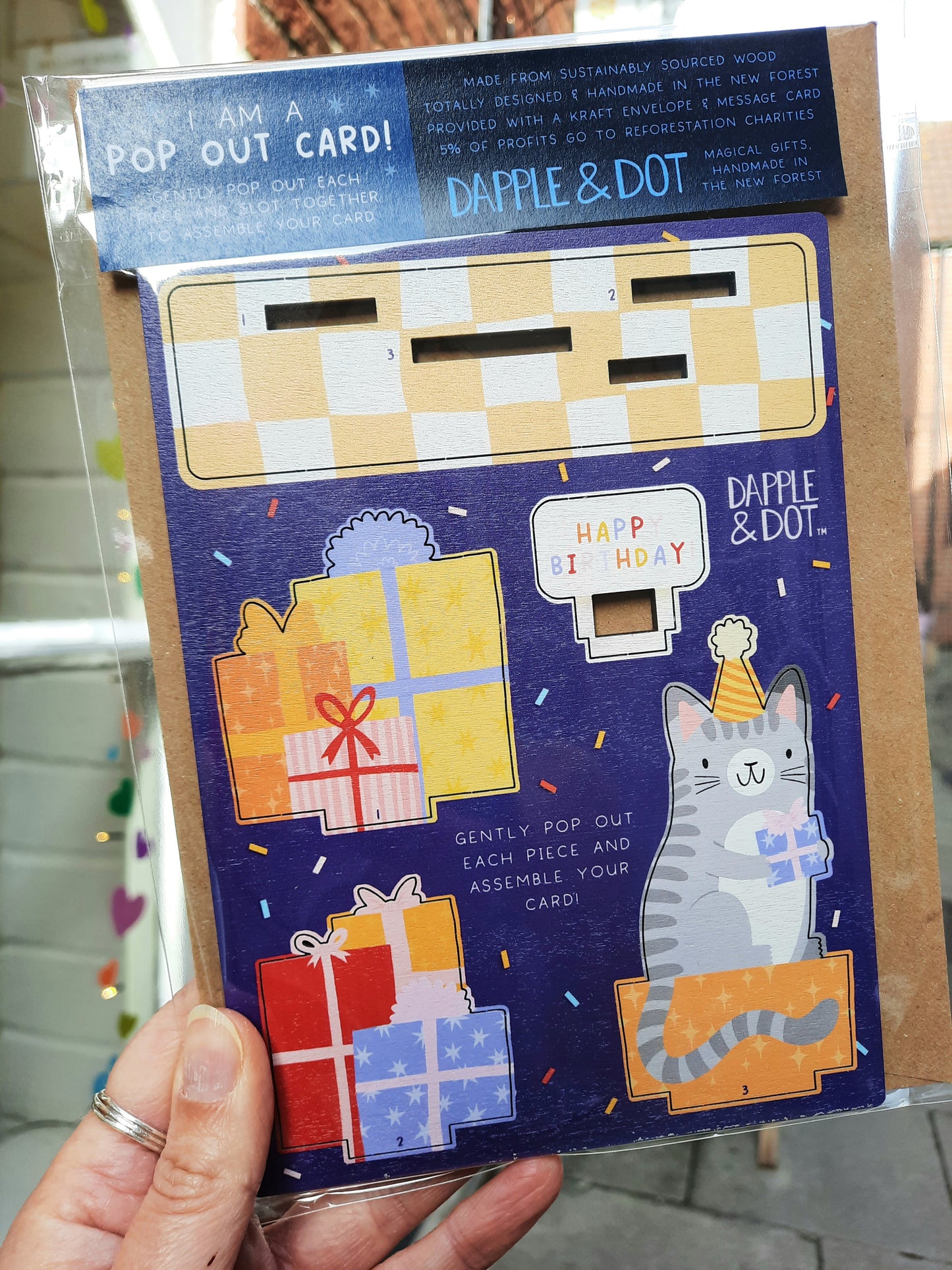 Wooden Birthday Cat Pop Out Card