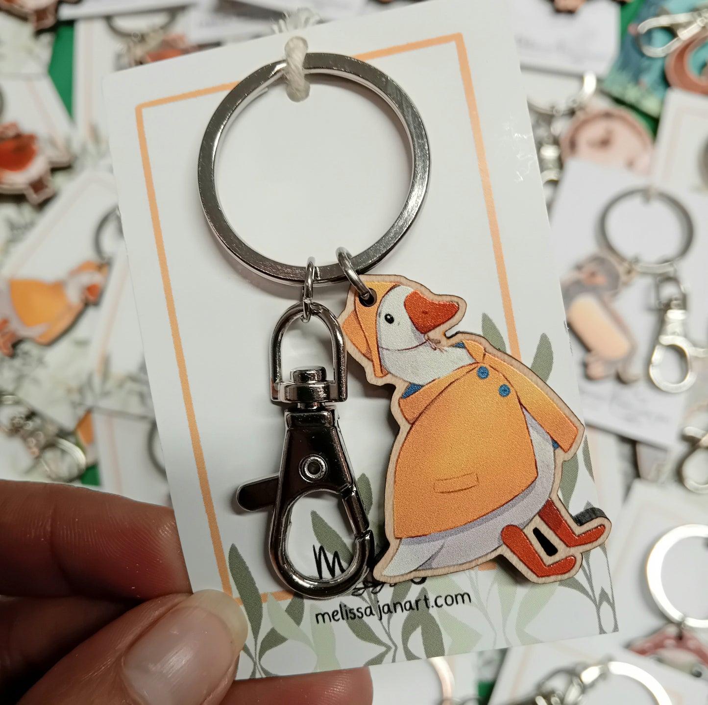 Goose In A Raincoat Wooden Keyring