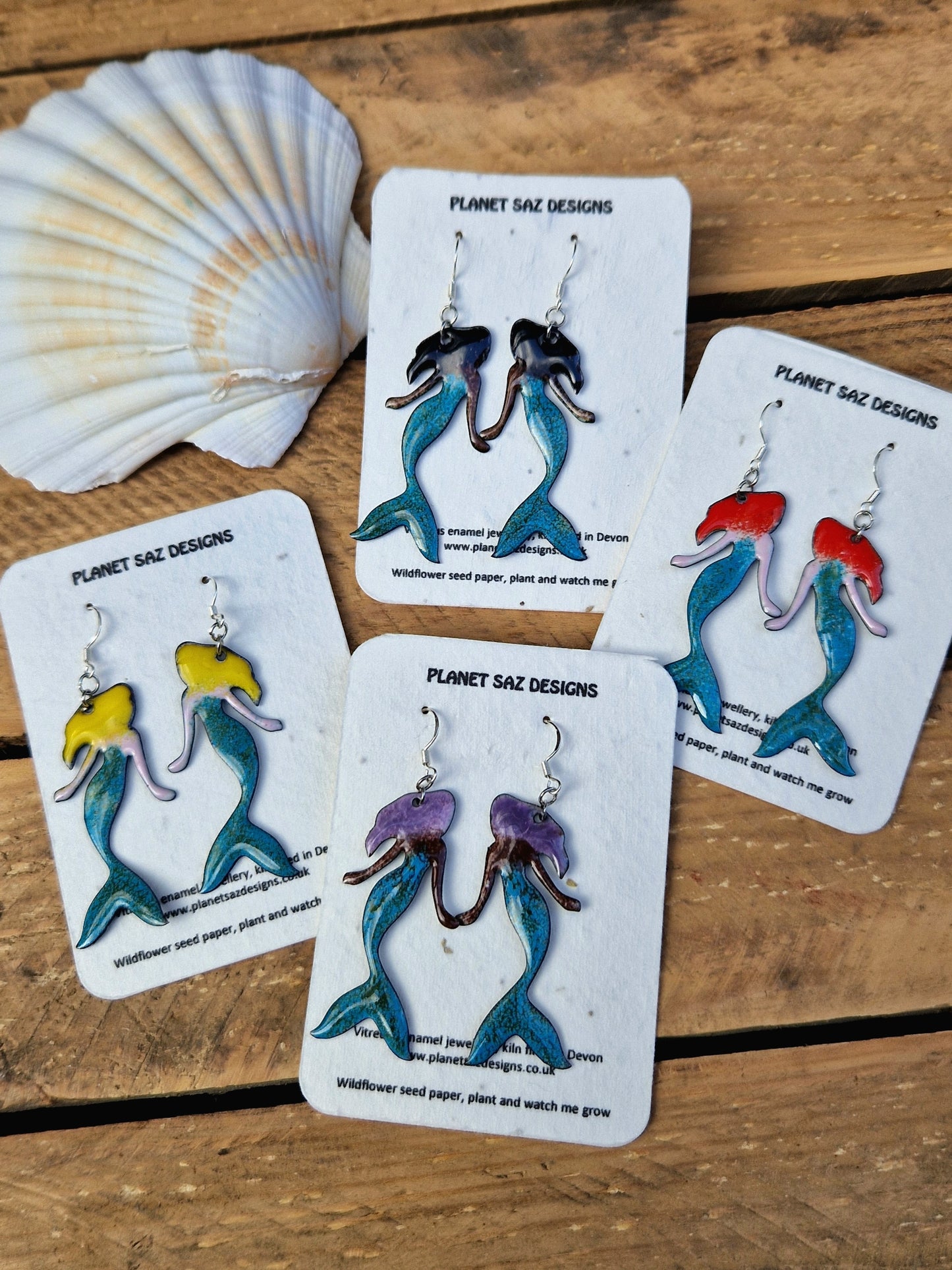 Mermaid Handmade Enamel Earrings
