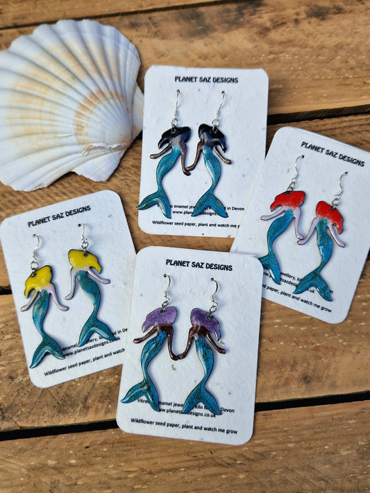 Mermaid Handmade Enamel Earrings