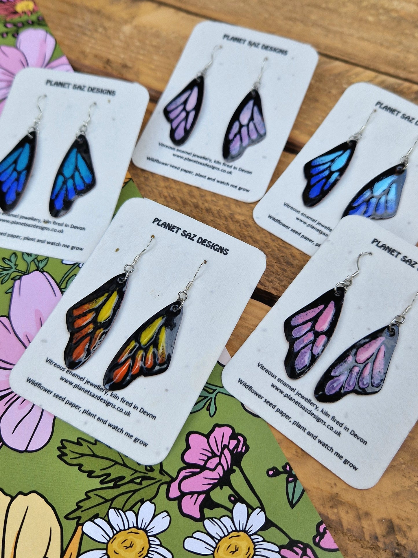 Butterfly Wing Handmade Enamel Earrings