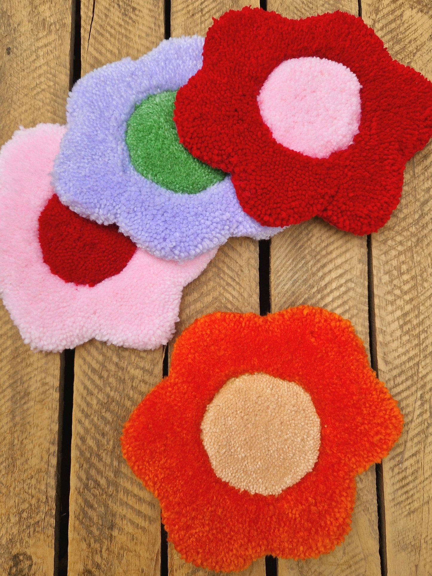 Flower Tufted Yarn Mug Rugs - Various Colours Available