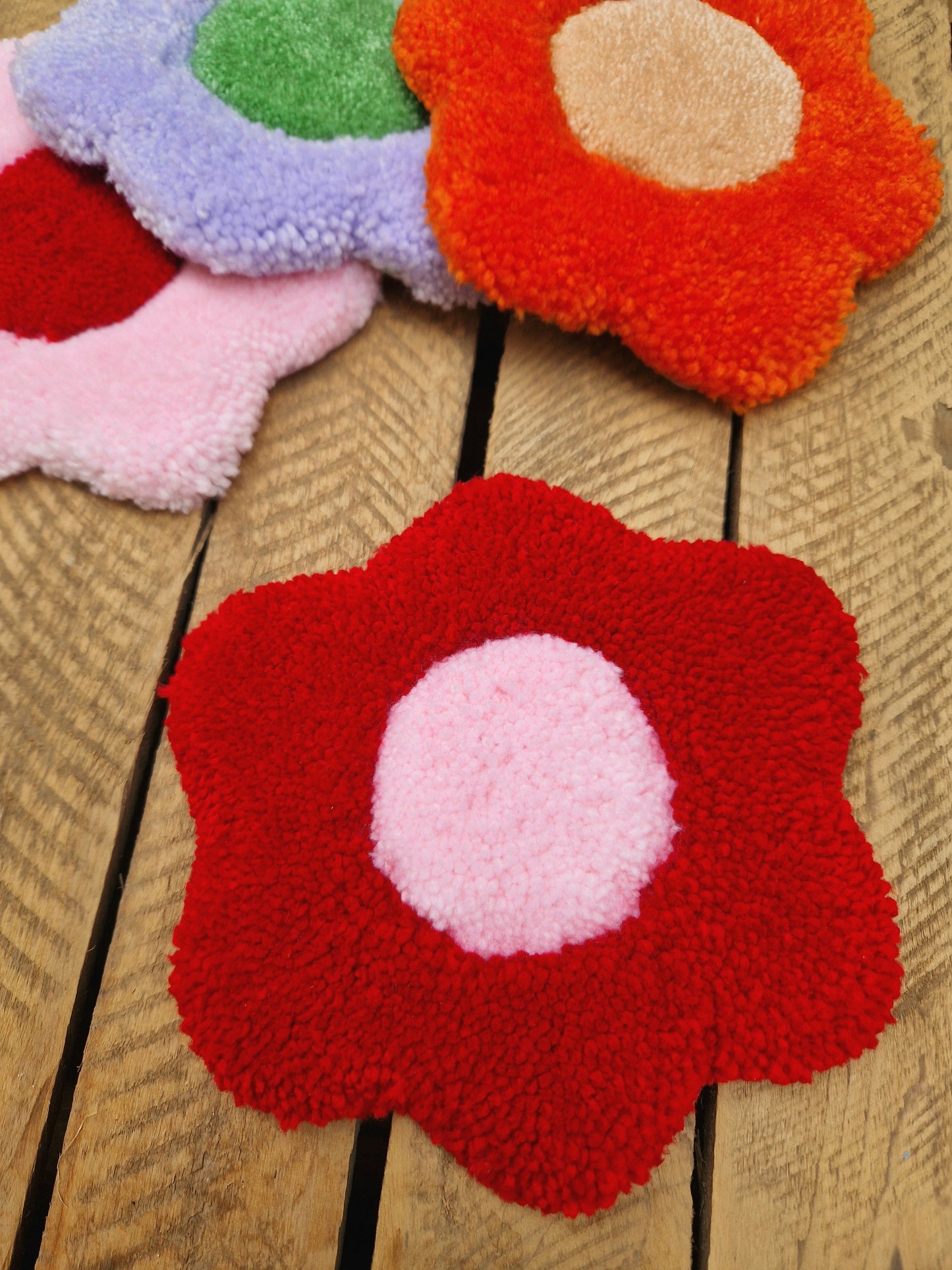 Flower Tufted Yarn Mug Rugs - Various Colours Available