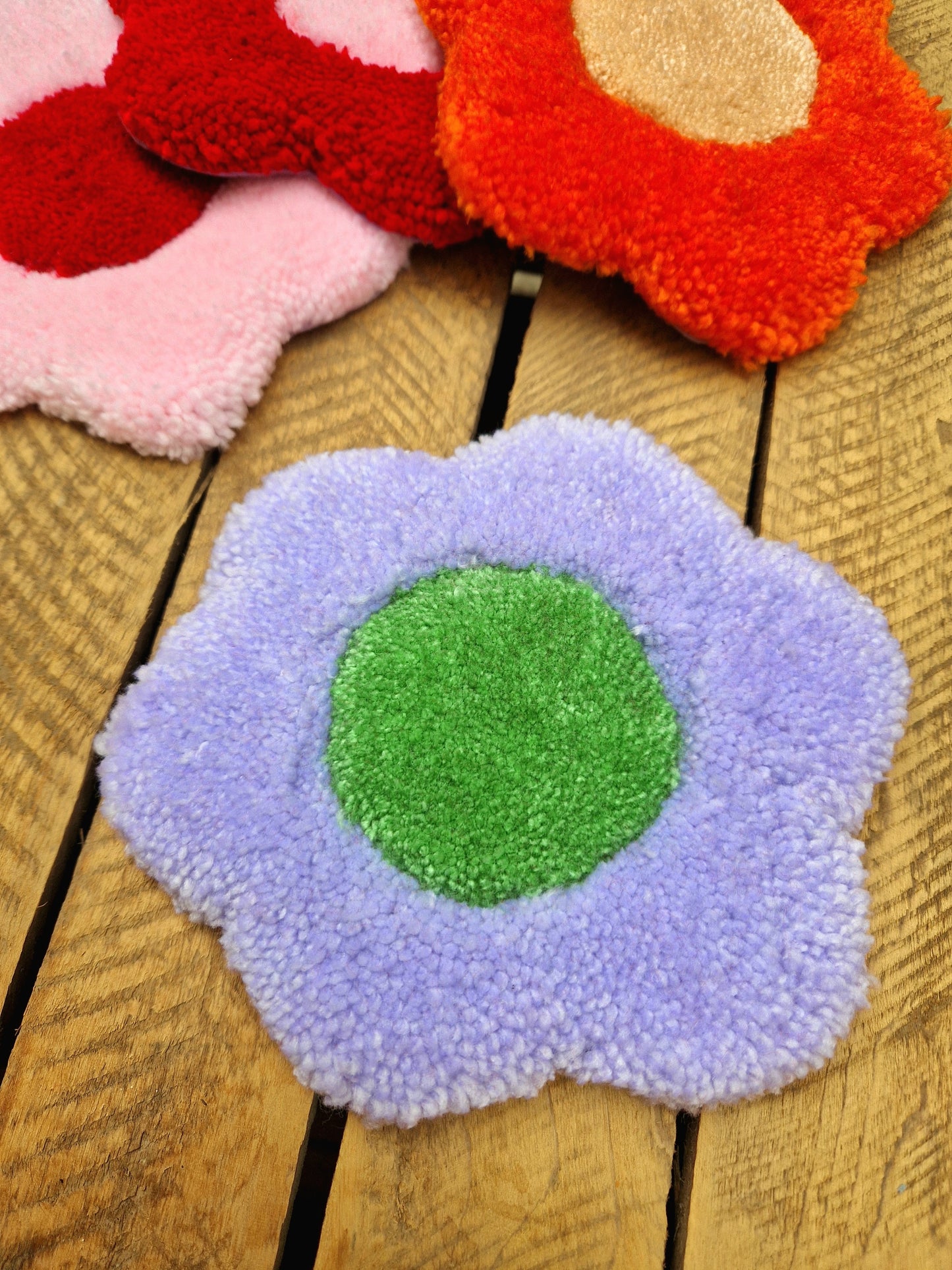 Flower Tufted Yarn Mug Rugs - Various Colours Available