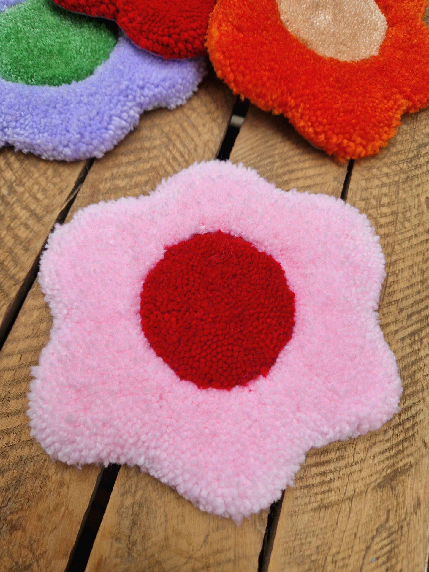 Flower Tufted Yarn Mug Rugs - Various Colours Available