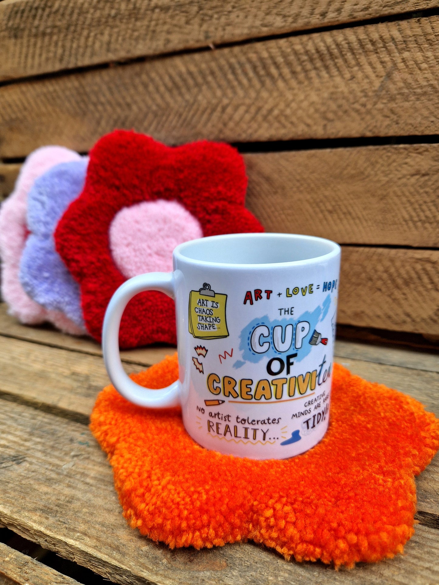 Flower Tufted Yarn Mug Rugs - Various Colours Available