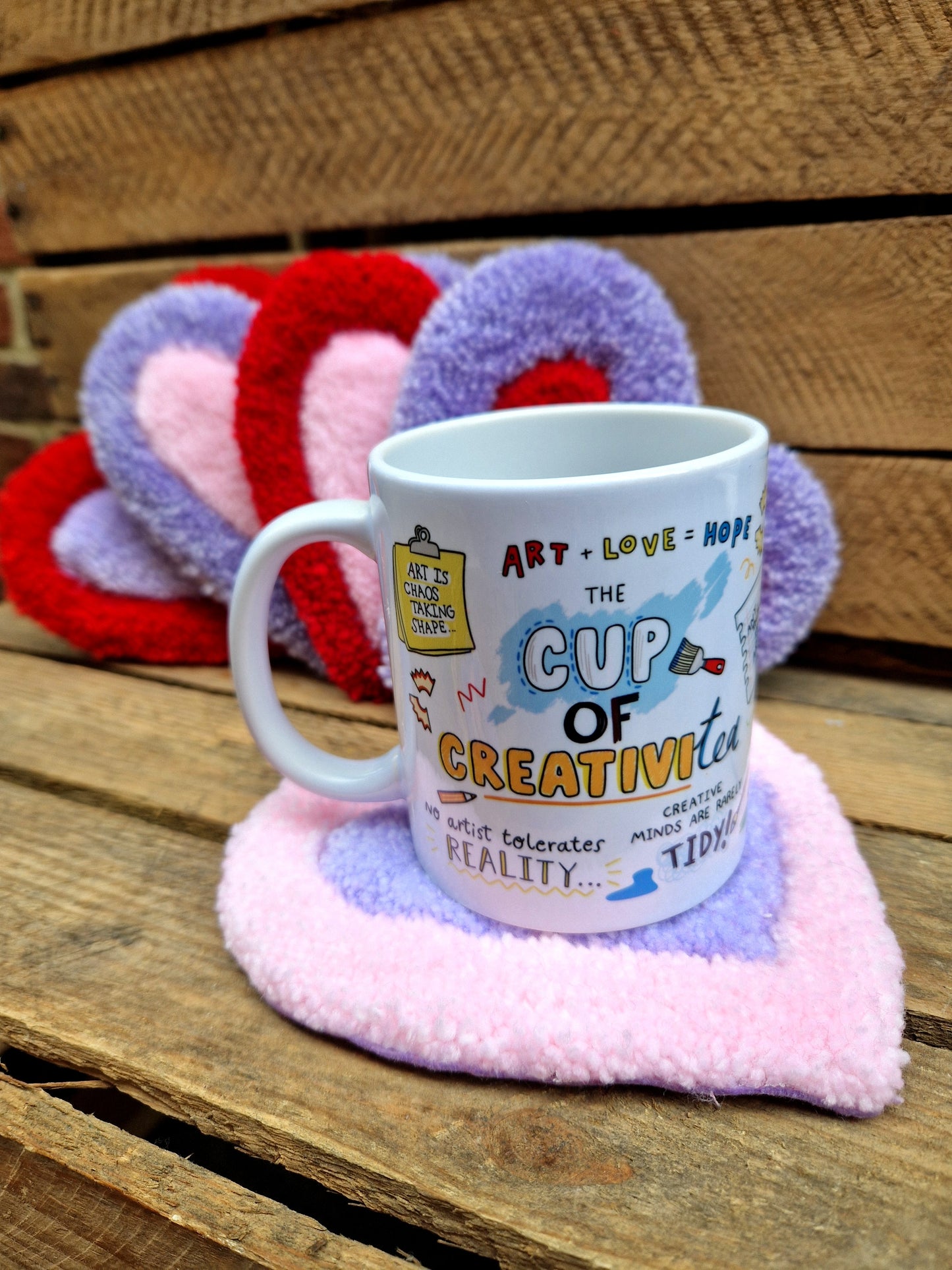 Heart Tufted Yarn Mug Rugs - Various Colour Available