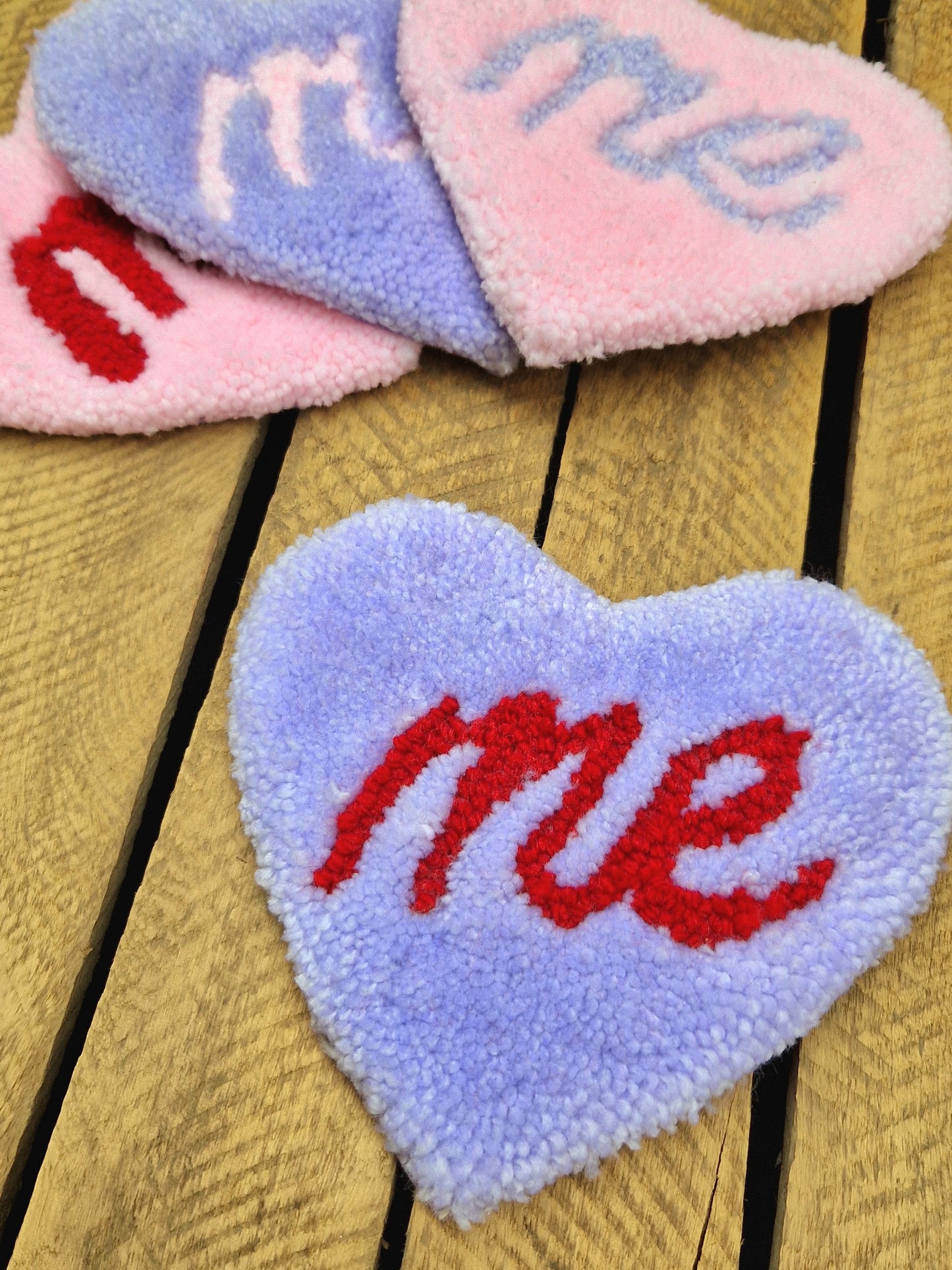 Heart 'Me' Slogan Tufted Yarn Mug Rugs - Various Colour Available