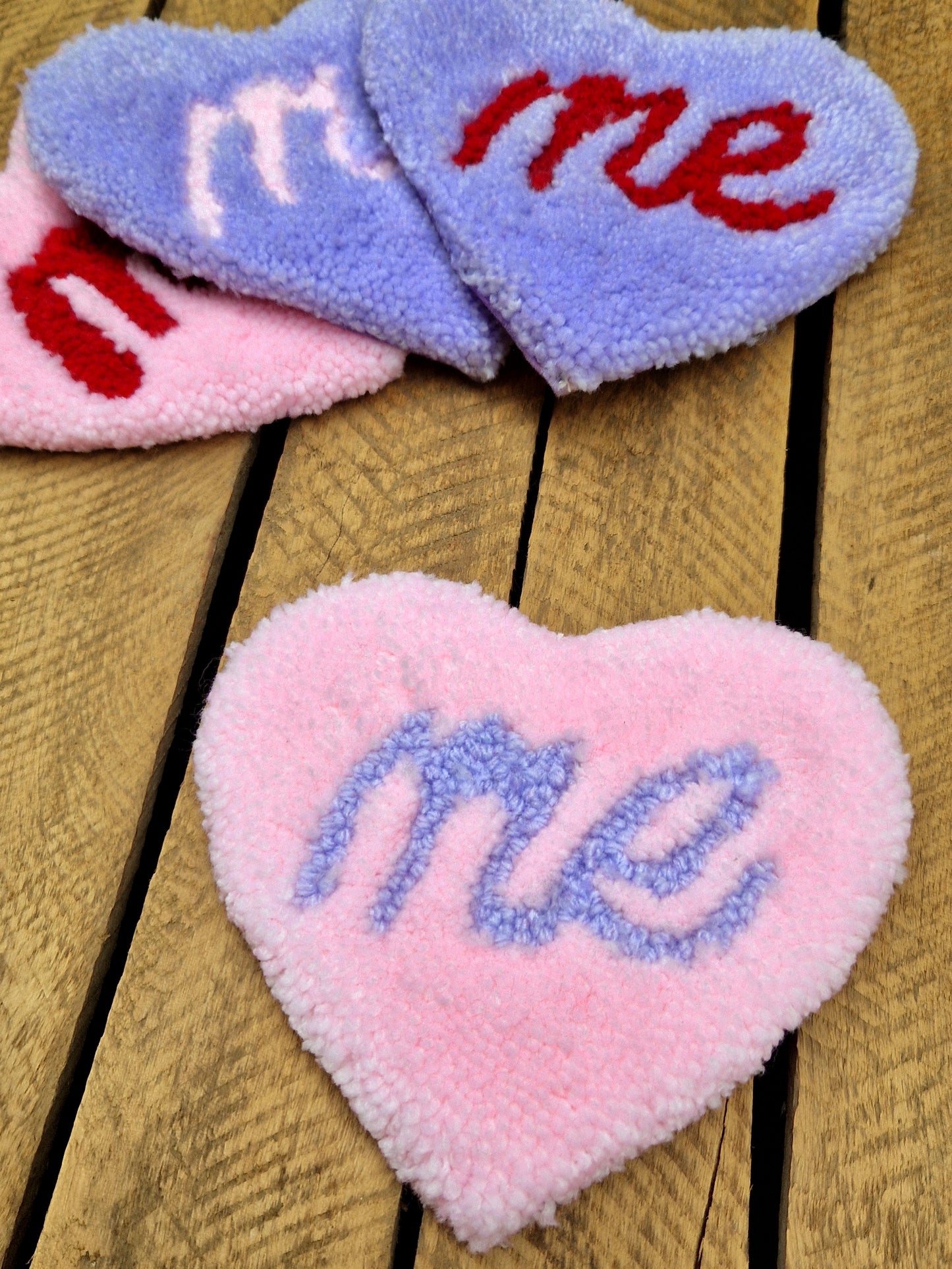 Heart 'Me' Slogan Tufted Yarn Mug Rugs - Various Colour Available