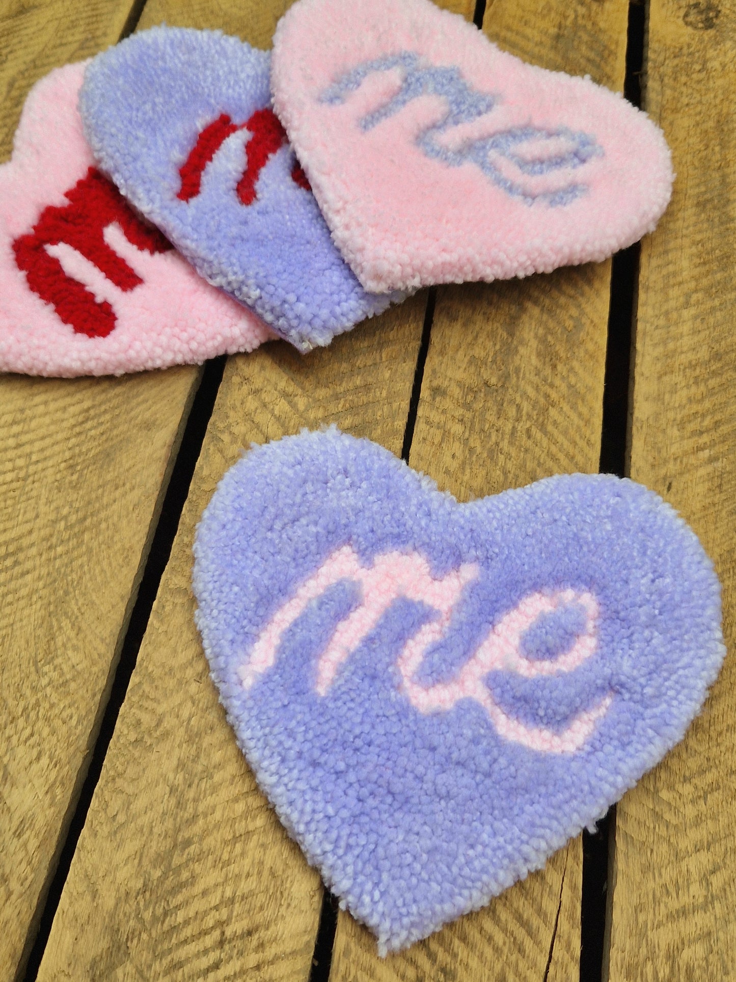 Heart 'Me' Slogan Tufted Yarn Mug Rugs - Various Colour Available