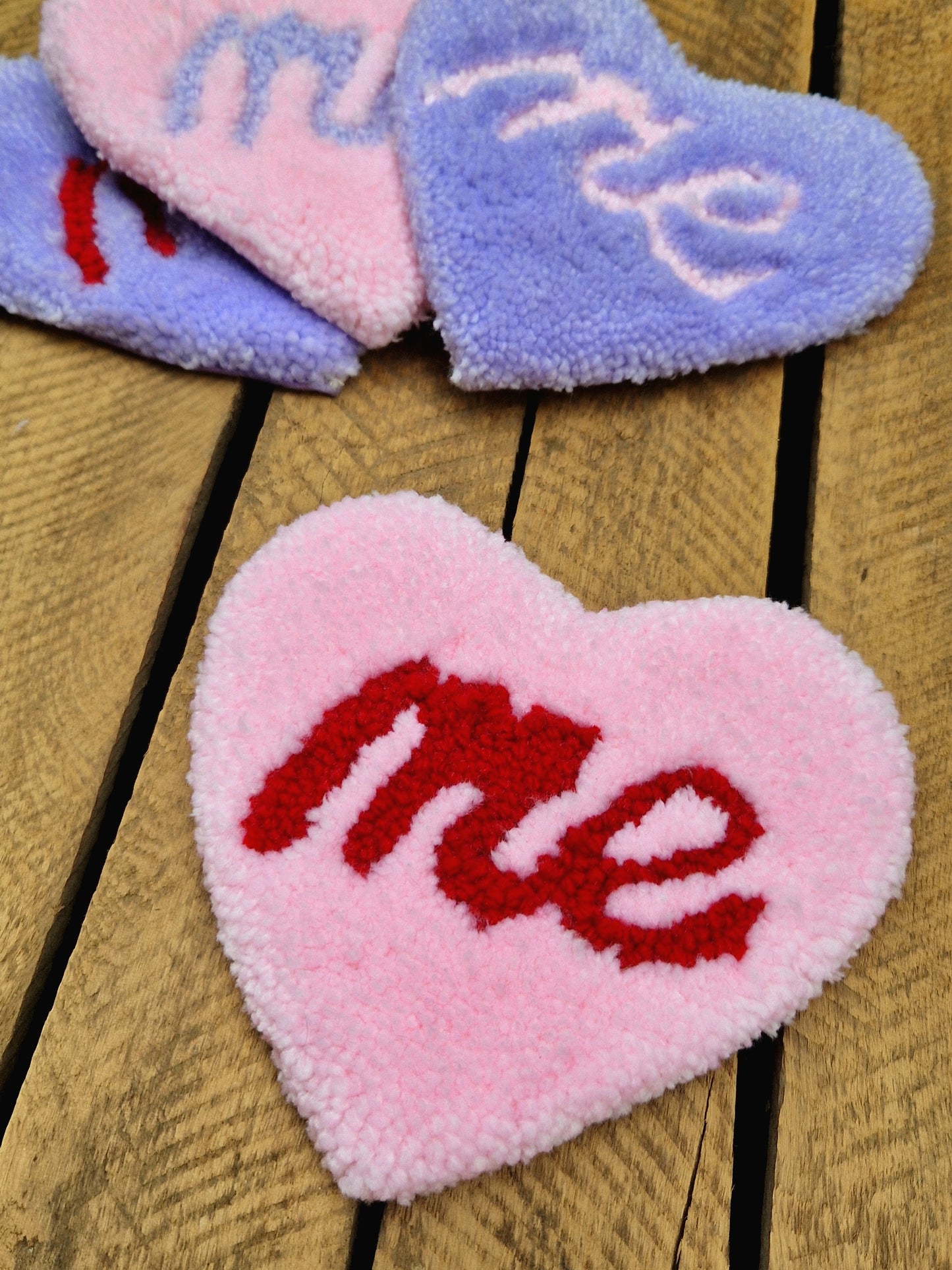 Heart 'Me' Slogan Tufted Yarn Mug Rugs - Various Colour Available