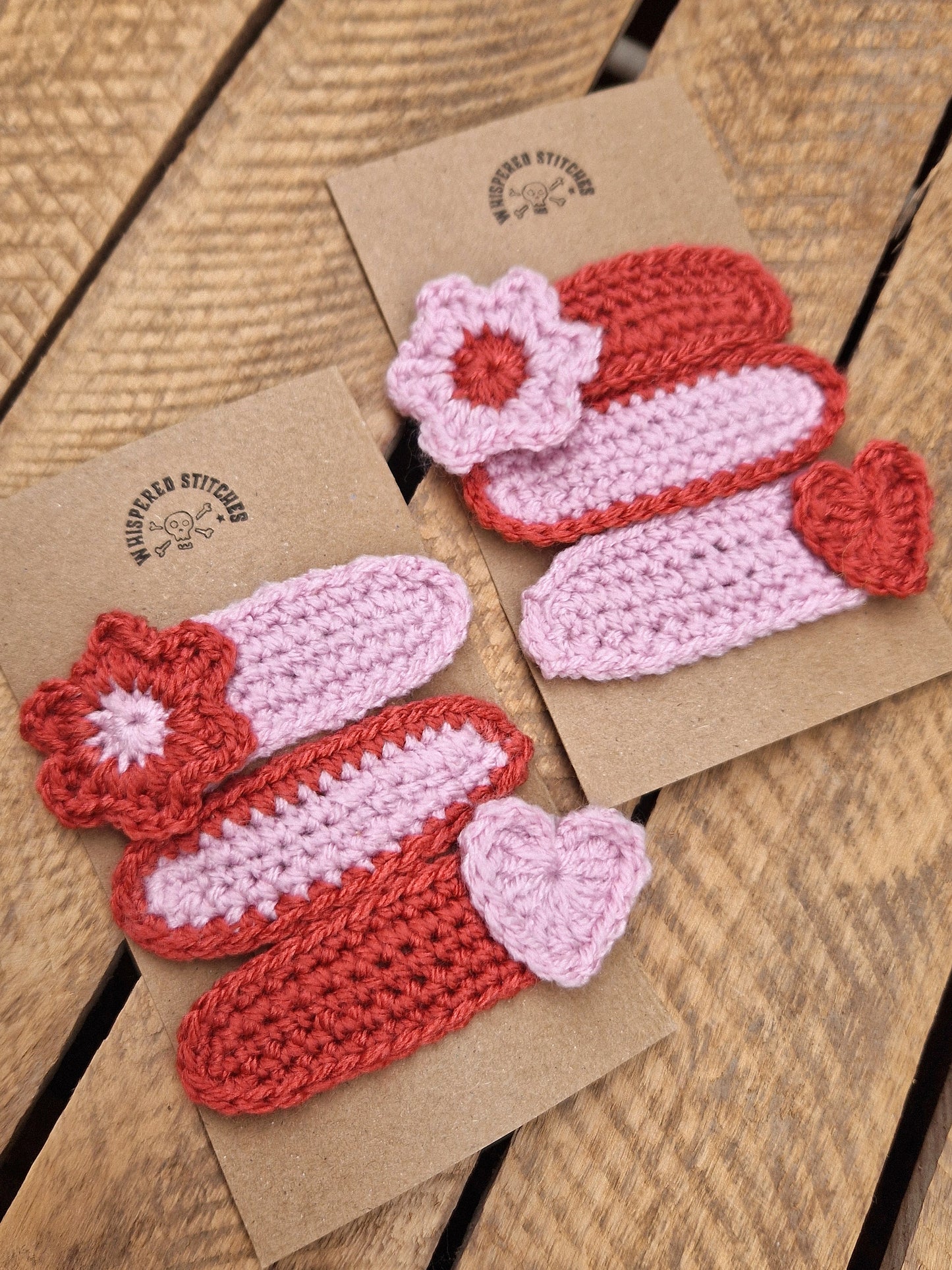 Hand Crochet Hair Clips - Set of 3 Red/Pink