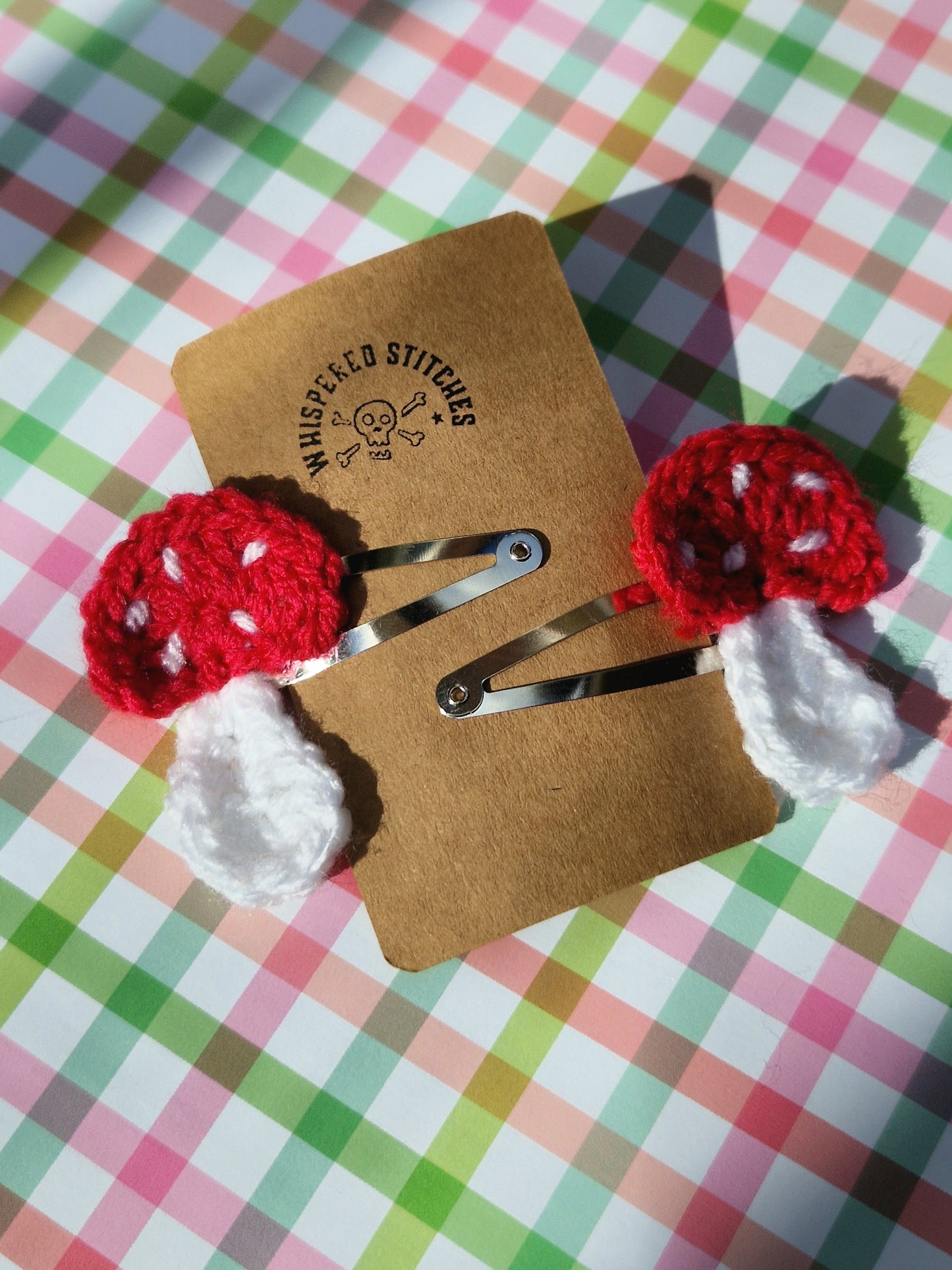 Hand Crochet Toadstool Hair clips