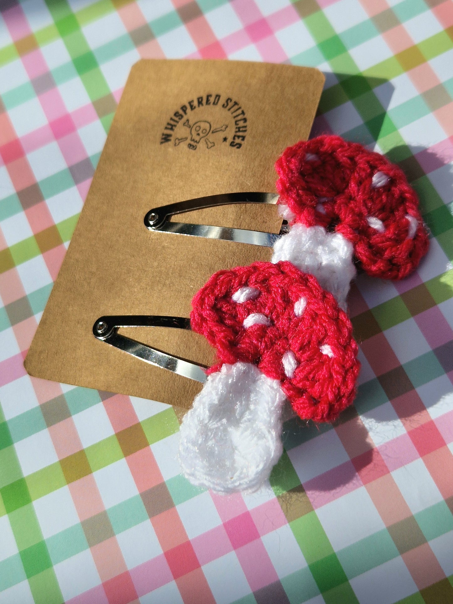 Hand Crochet Toadstool Hair clips