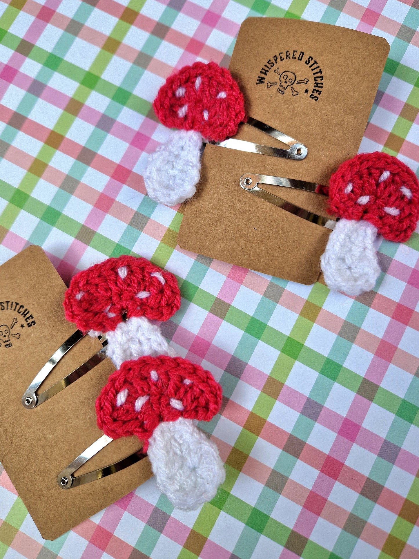 Hand Crochet Toadstool Hair clips