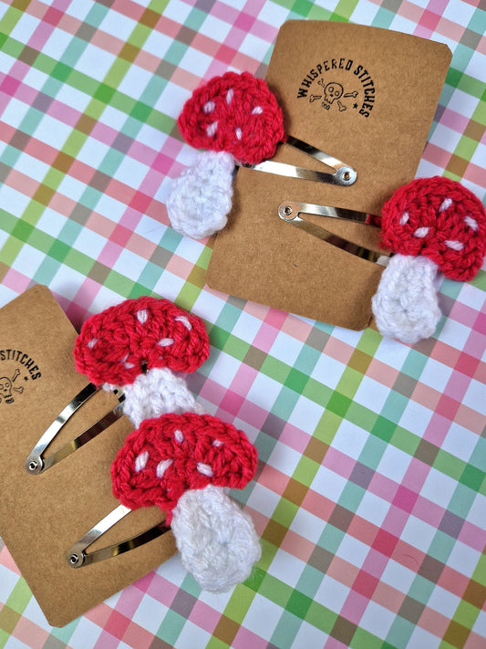 Hand Crochet Toadstool Hair clips