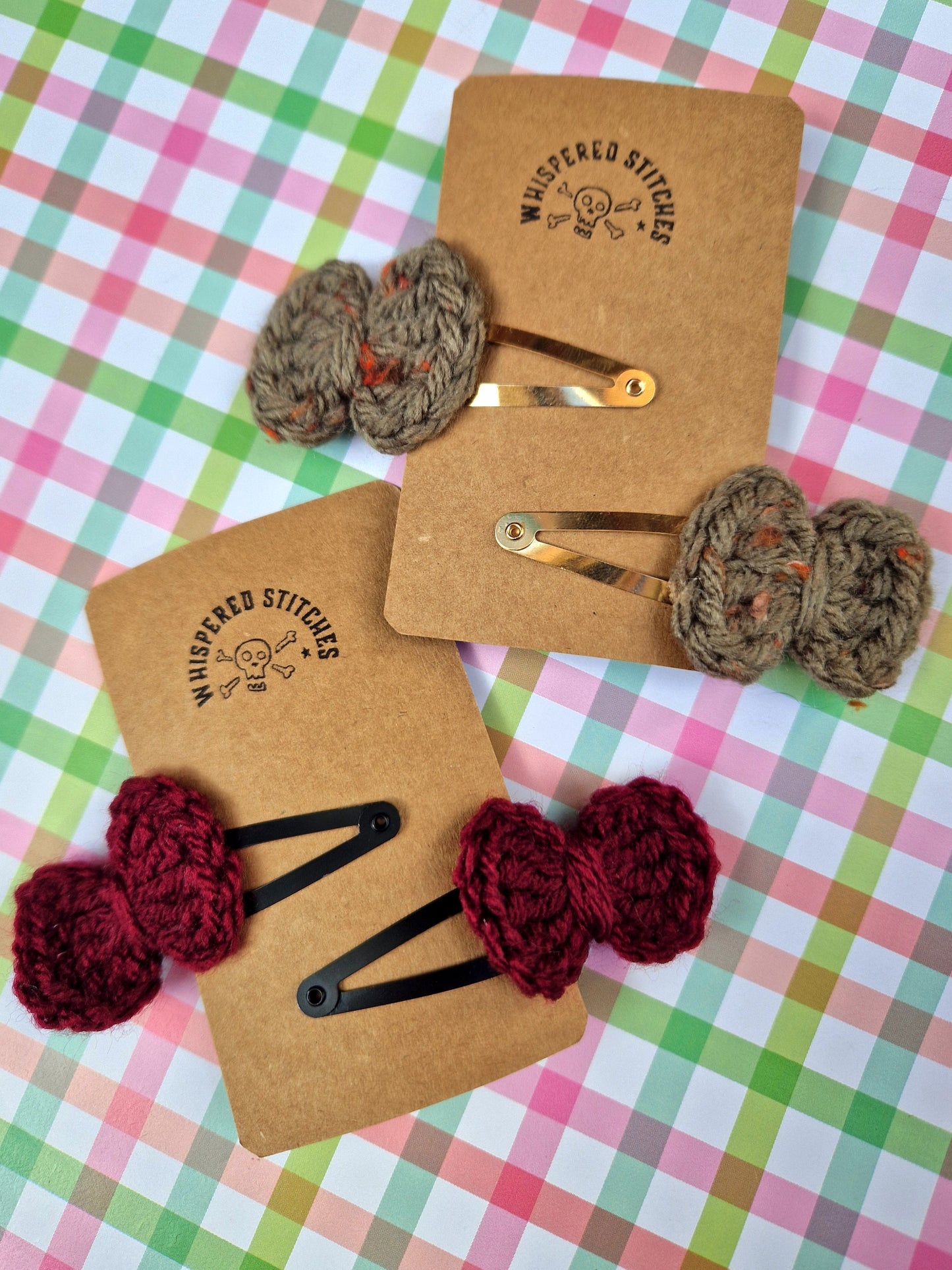 Hand Crochet Bow Hair clips - 2 Colour Choices