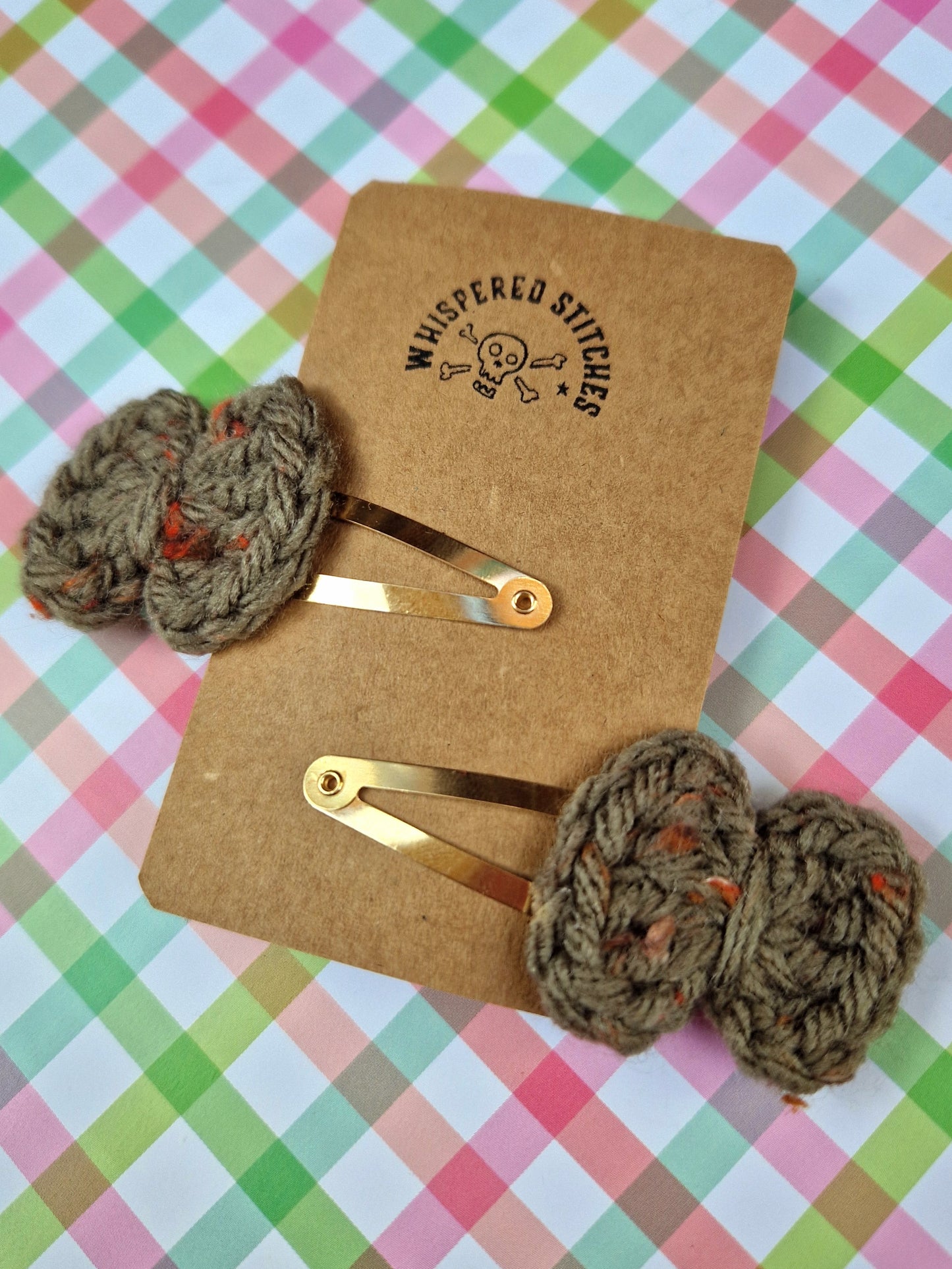 Hand Crochet Bow Hair clips - 2 Colour Choices