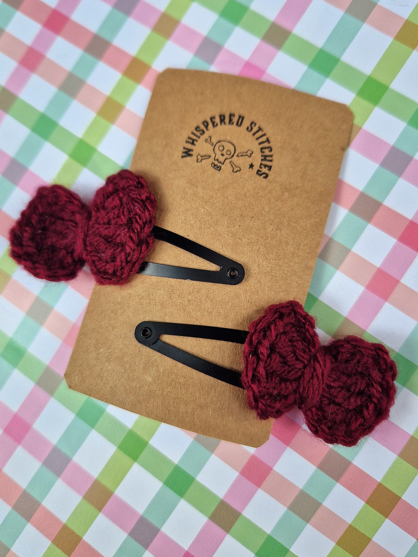Hand Crochet Bow Hair clips - 2 Colour Choices