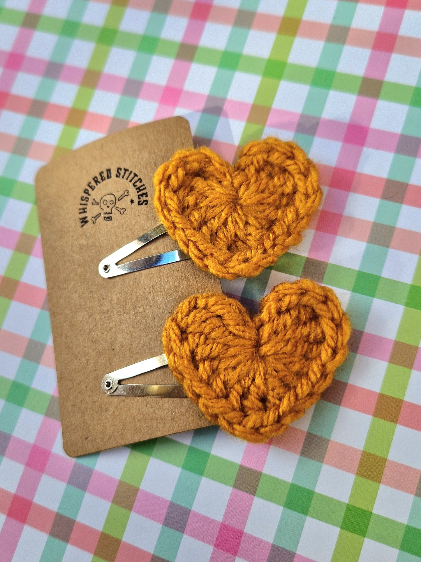 Hand Crochet Heart Hair clips - Mustard