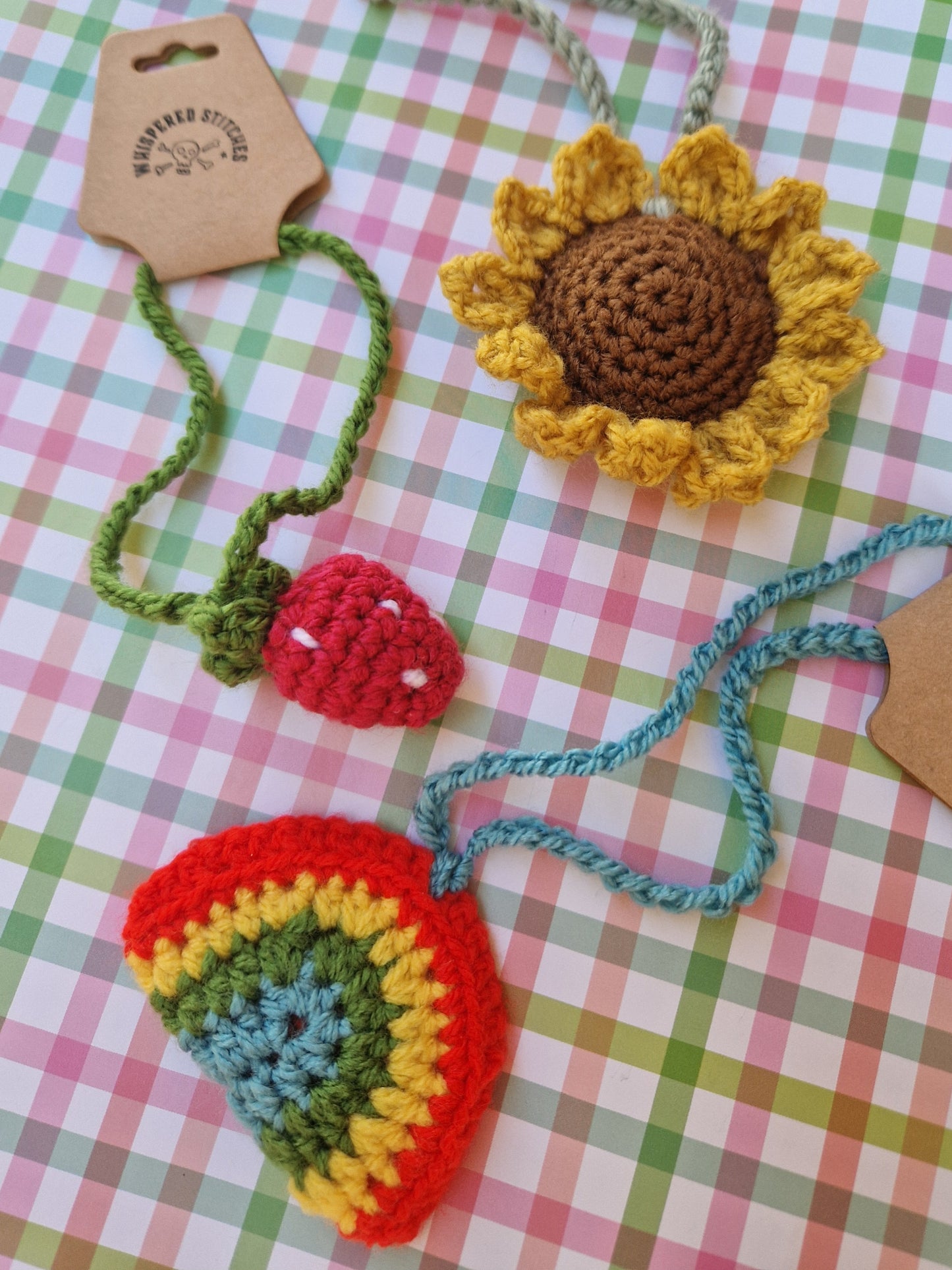 Handmade Crochet Car Mirror Buddies - 3 Available Designs