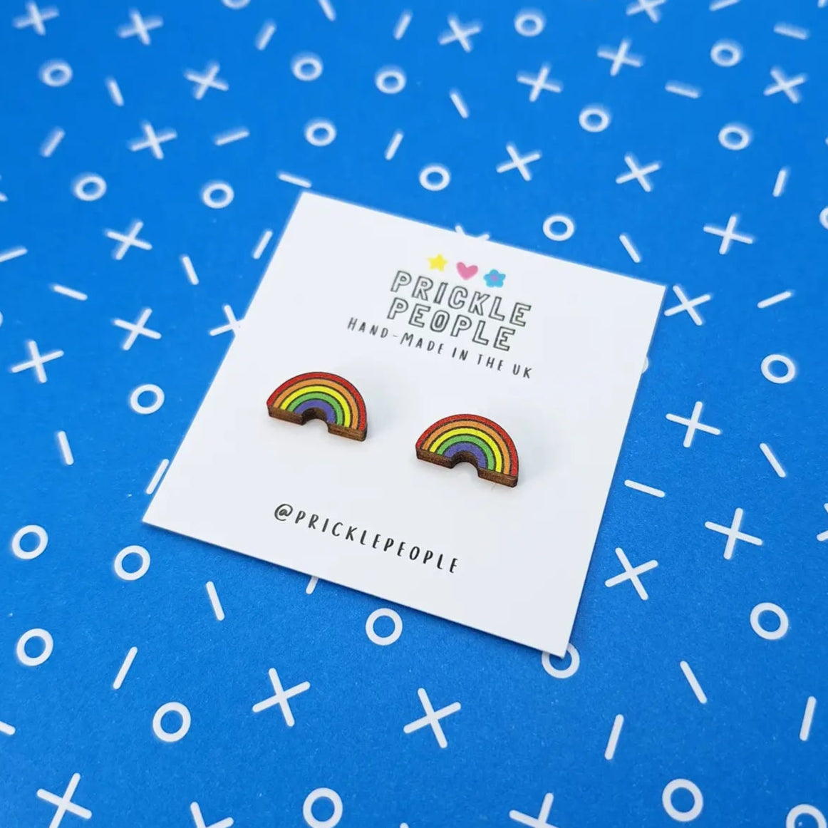 Wooden Rainbow Stud Earrings