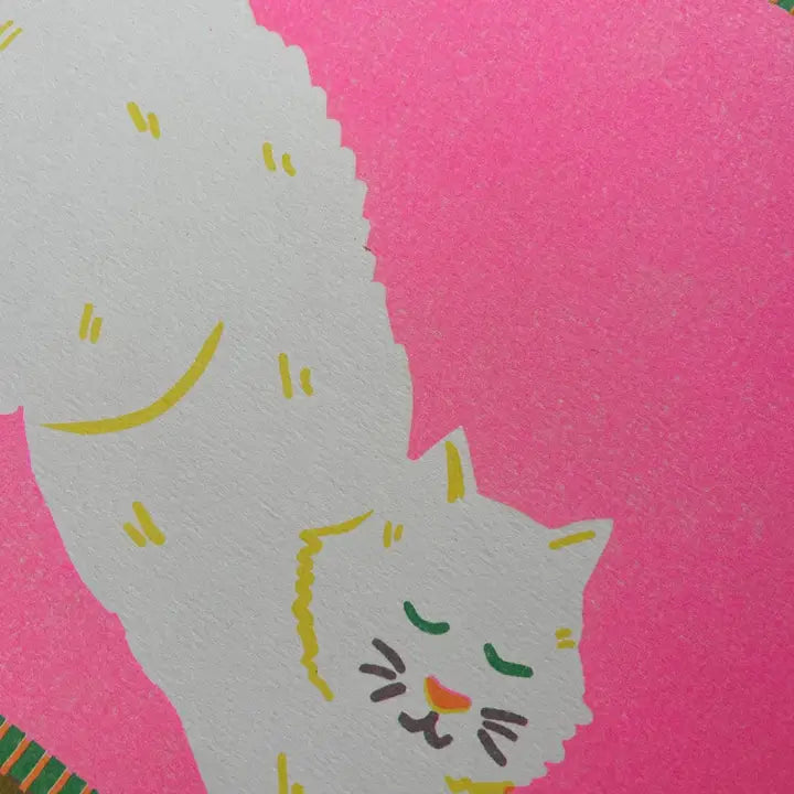 White Cat Risograph Print - A4