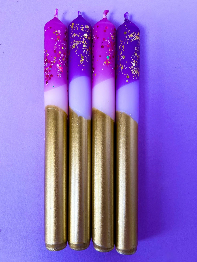 Sugar Plum Fairies Dip Dye Dinner Candle - Set Of 4