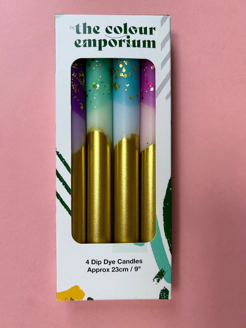 Glitter Mix Dip Dye Dinner Candle - Set Of 4