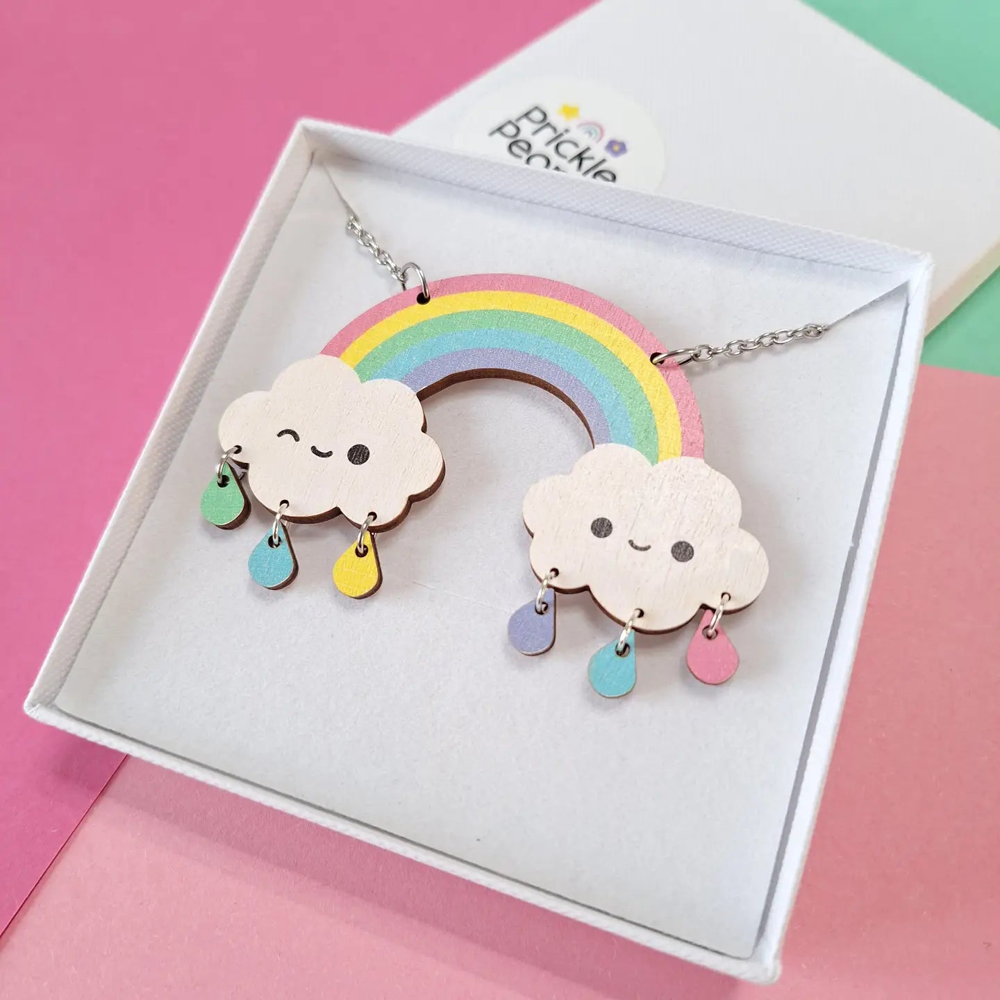 Wooden Rainbow Statement Necklace