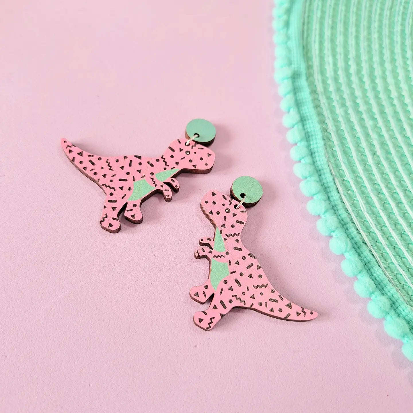 Pink T-rex Dinosaur Statement Earrings
