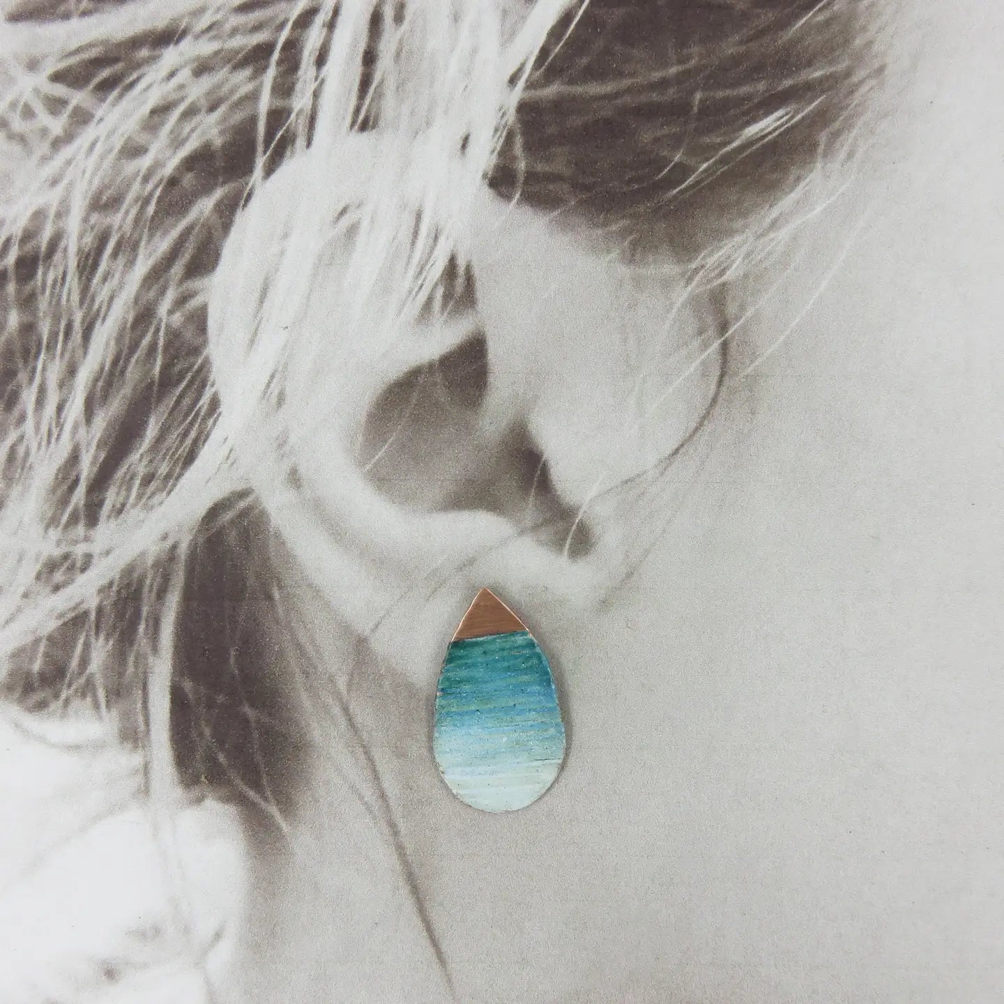 Textured Copper with Teal and White Enamel Teardrop Studs
