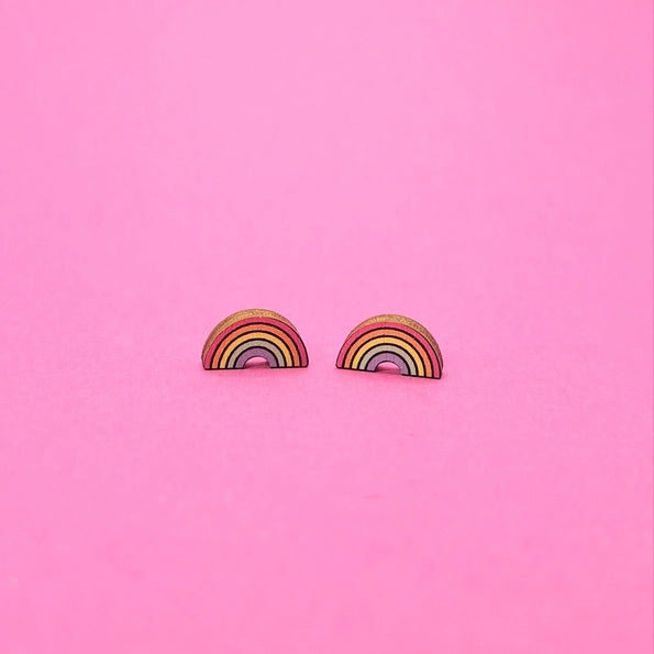 Pastel Wooden Rainbow Stud Earrings