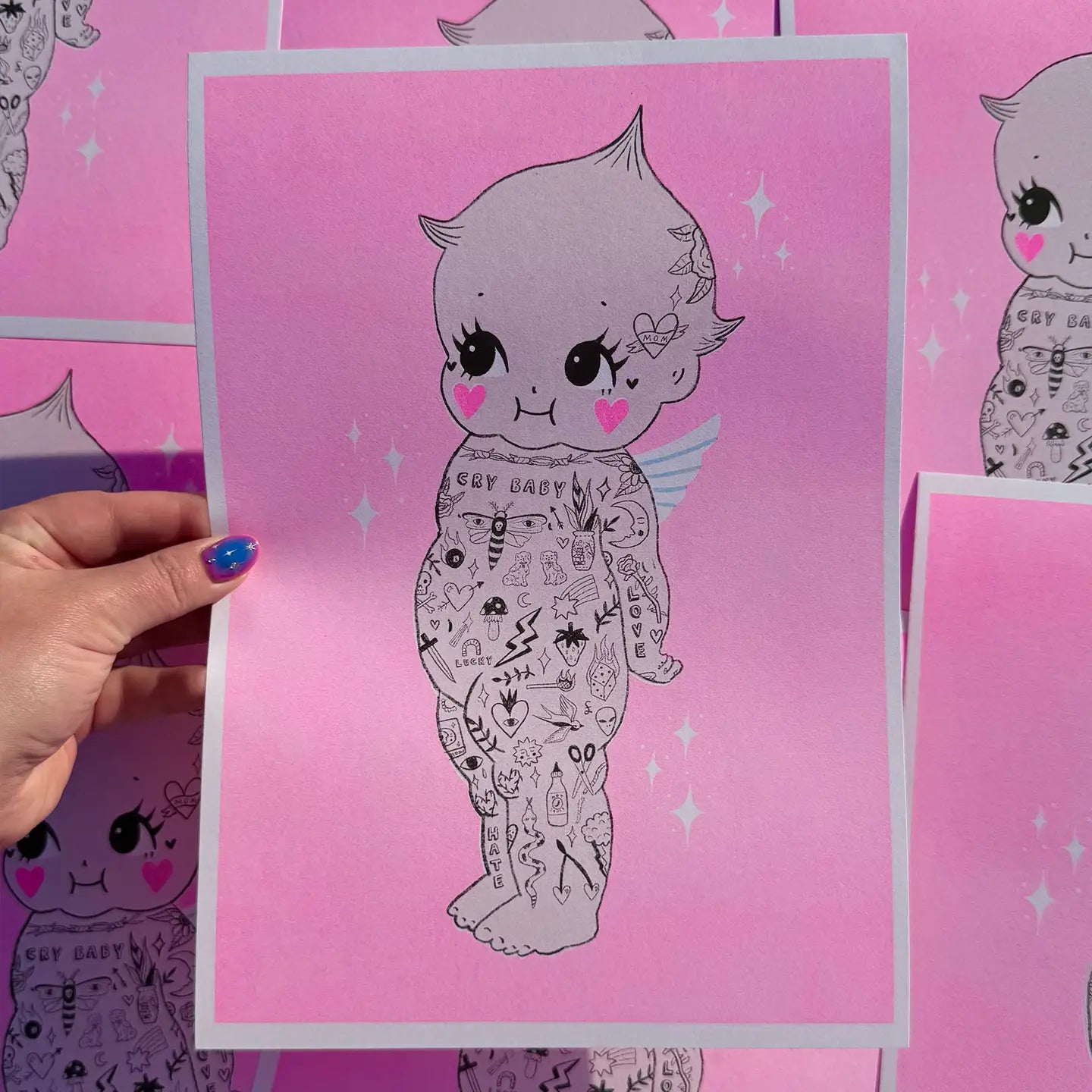 Tattooed Kewpie A4 Risograph Print