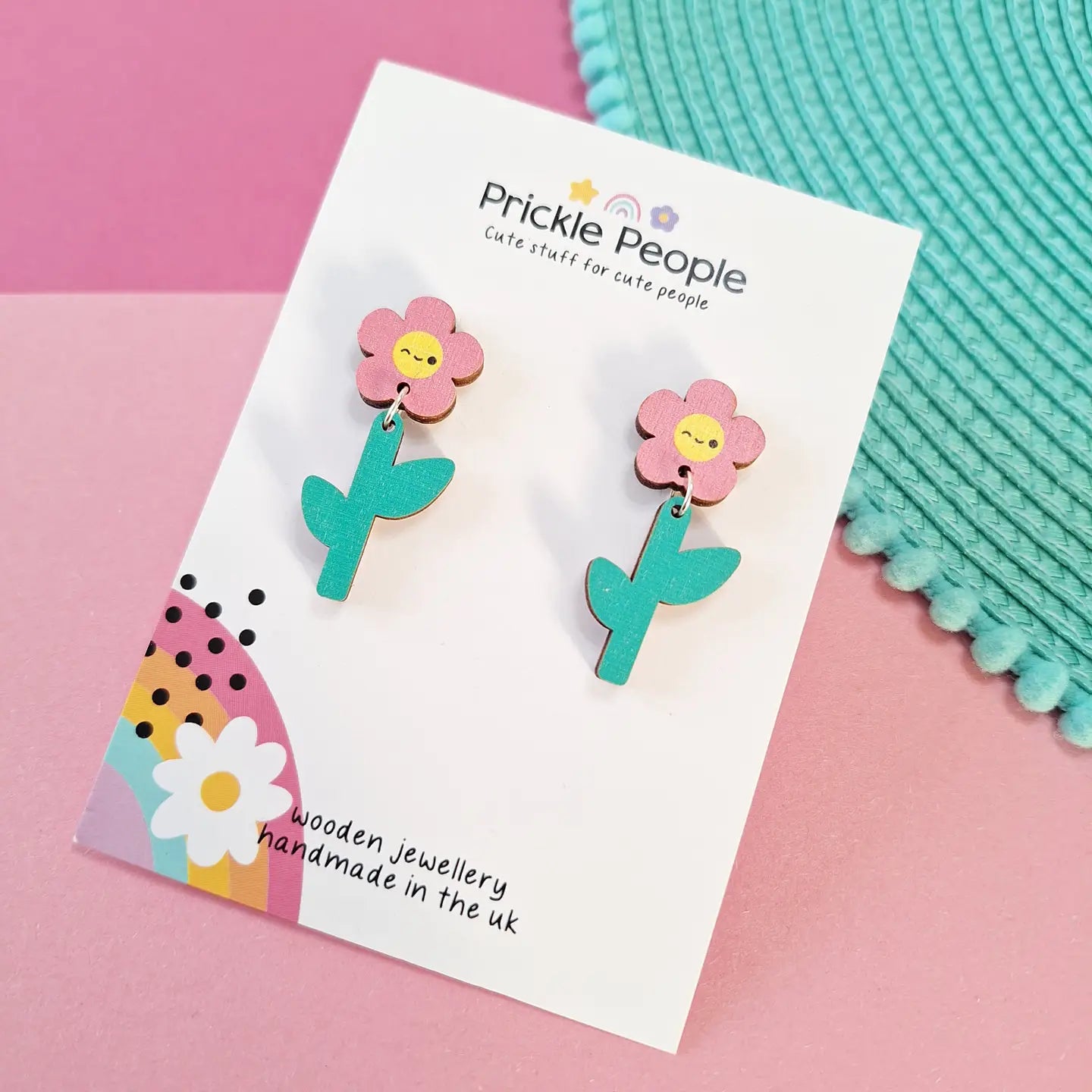 Pink Happy Daisy Dangle Earrings