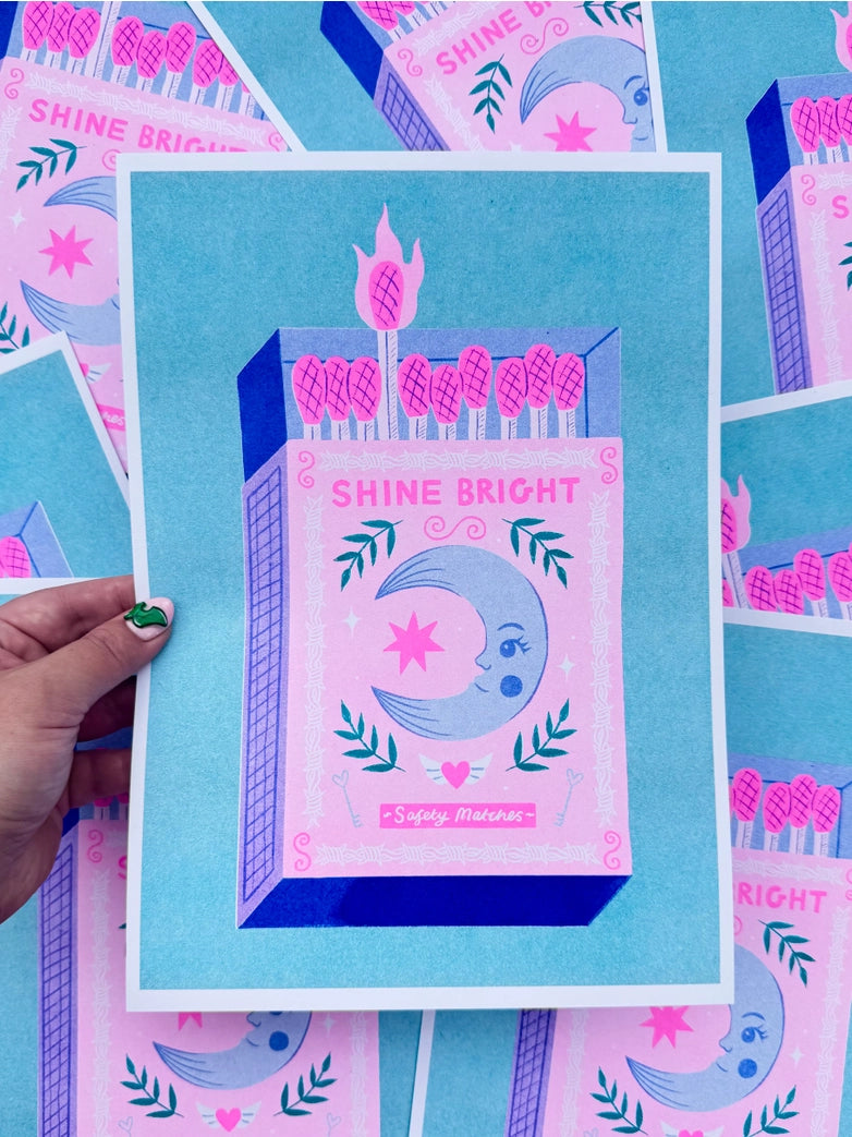'Shine Bright' Matchbox' A4 Risograph Print