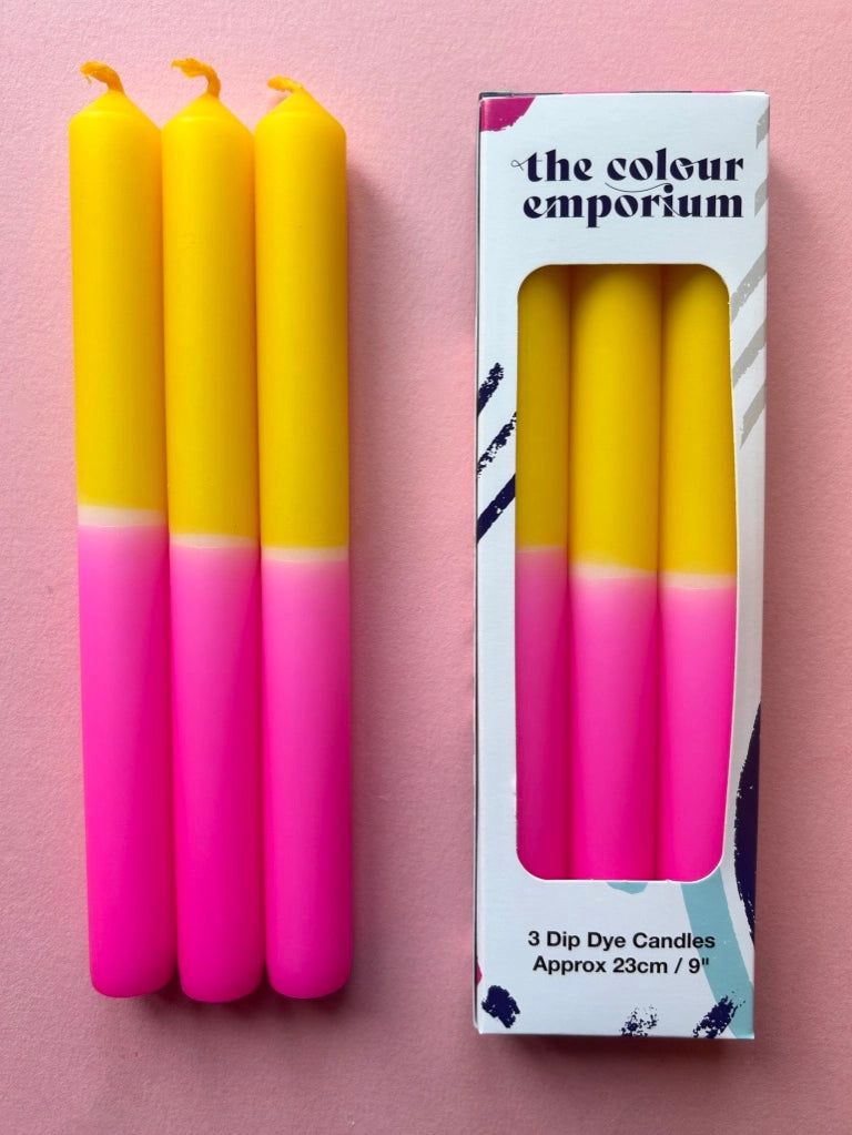 Flaxen Fuscia Dip Dye Dinner Candle - Set Of 3