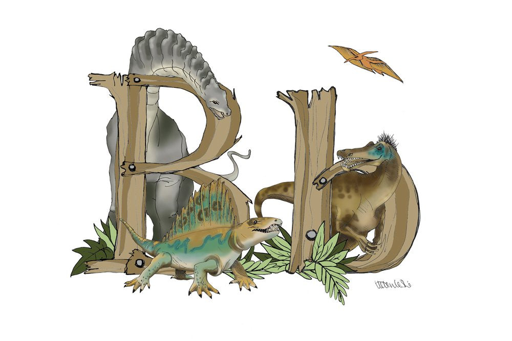 Dinosaurs Illustrated Initial Letter Print A5
