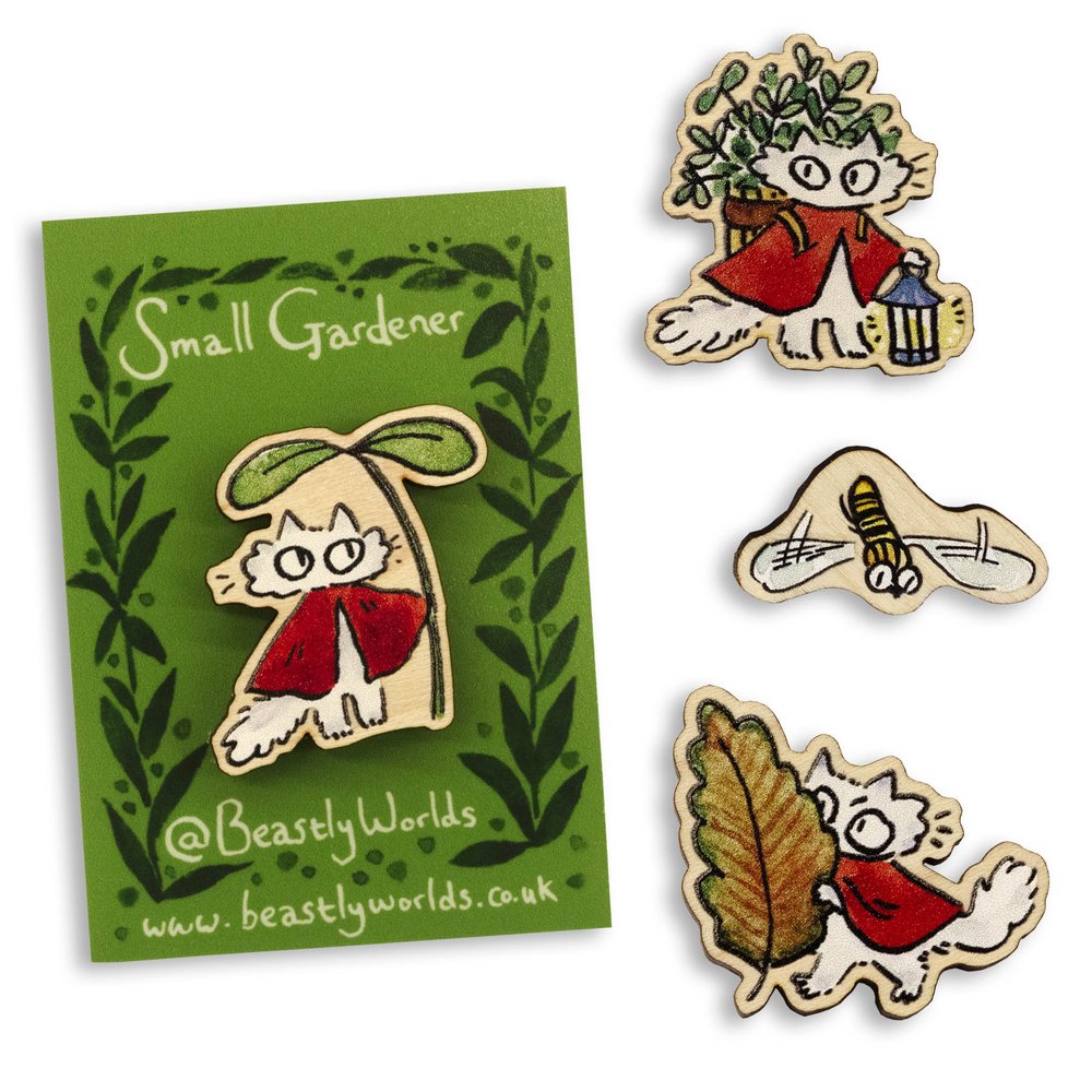 Small Gardener Wooden Pin Badge - 6 Styles To Choose From