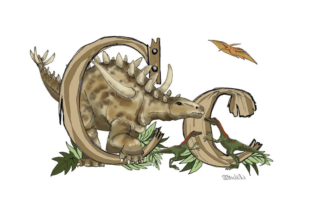 Dinosaurs Illustrated Initial Letter Print A5