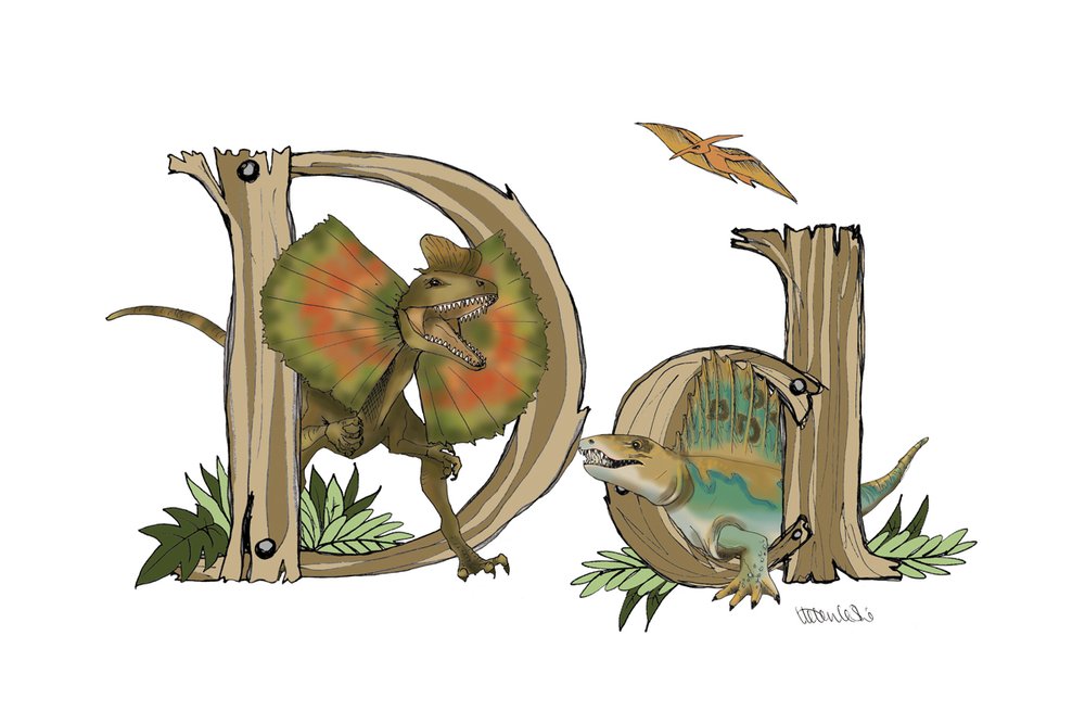 Dinosaurs Illustrated Initial Letter Print A5
