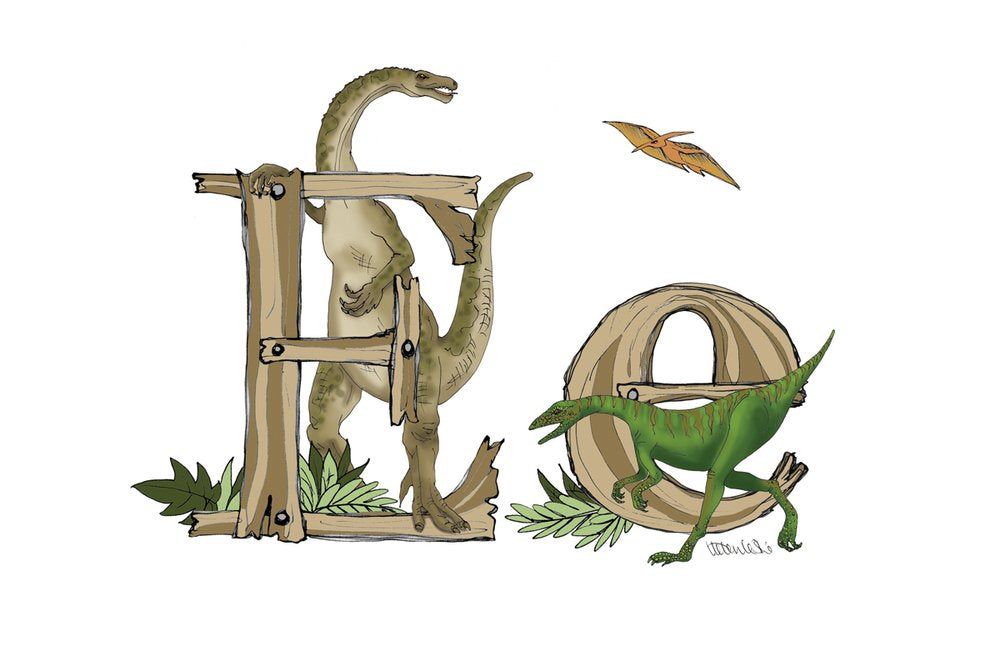 Dinosaurs Illustrated Initial Letter Print A5