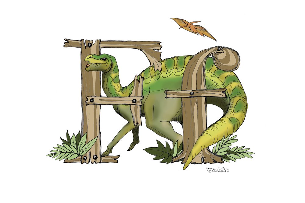 Dinosaurs Illustrated Initial Letter Print A5