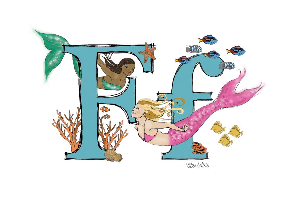 Mermaid Illustrated Initial Letter Print A5