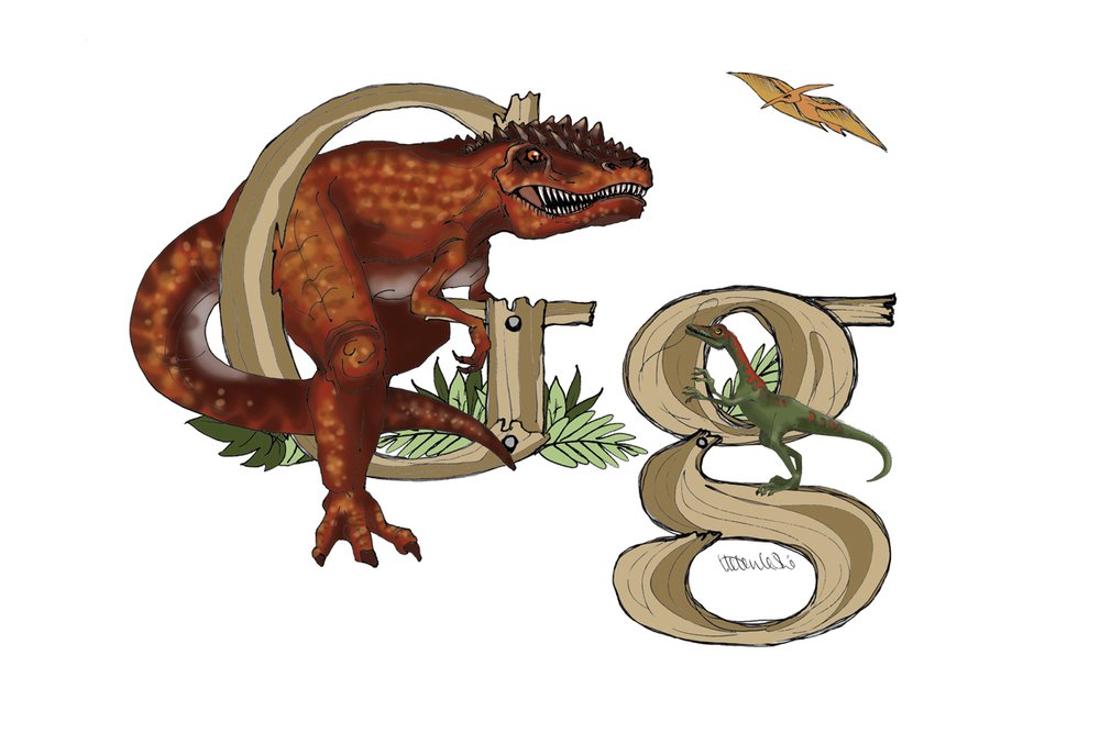 Dinosaurs Illustrated Initial Letter Print A5