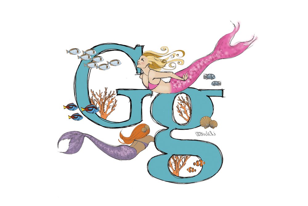 Mermaid Illustrated Initial Letter Print A5