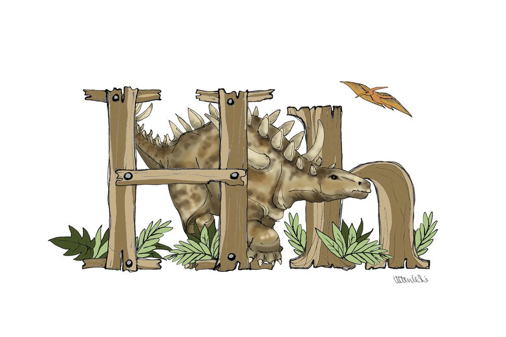 Dinosaurs Illustrated Initial Letter Print A5